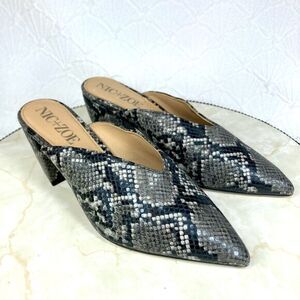 Nic+Zoe‎ Calle Block Heel Slip On Mules 6.5 Brown Snakeskin Leather Pointed Toe